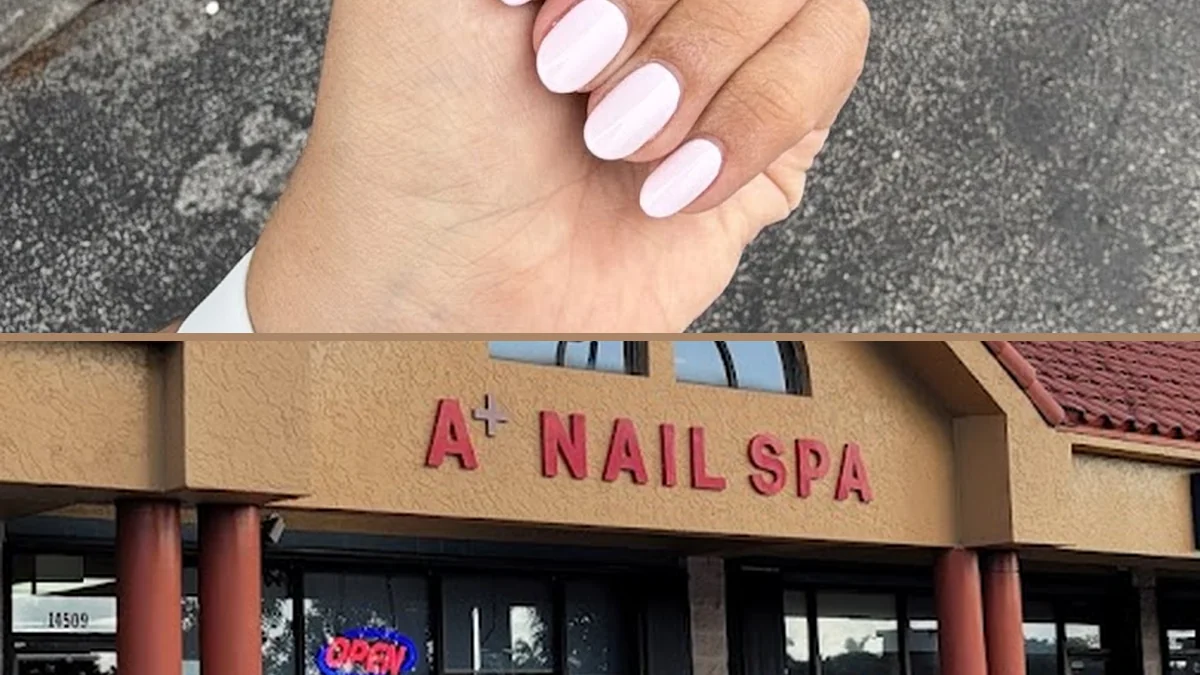 Pedicure chair beside neatly organized nail supplies.